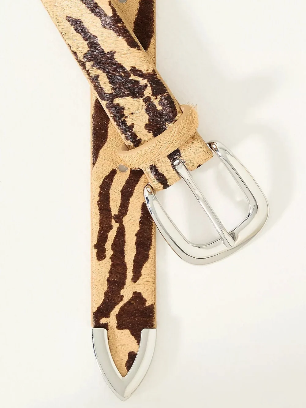 NWT Anthropologie Western Belt features calf hair stylized tiger stripe pattern